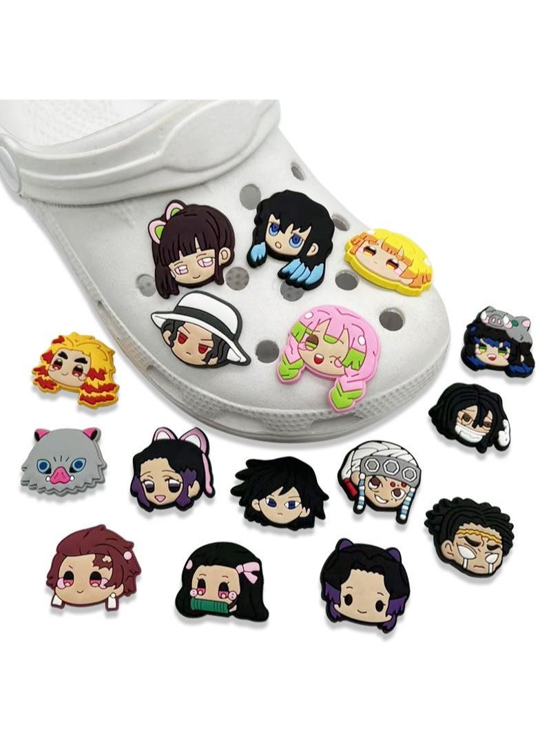 12pcs Demon Slayer: Kimetsu no Yaiba Crocs Charms Shoe Cartoon Charms Perfect Crocs Accessories 11pcs Wristband Accessories Birthday Party Gifts