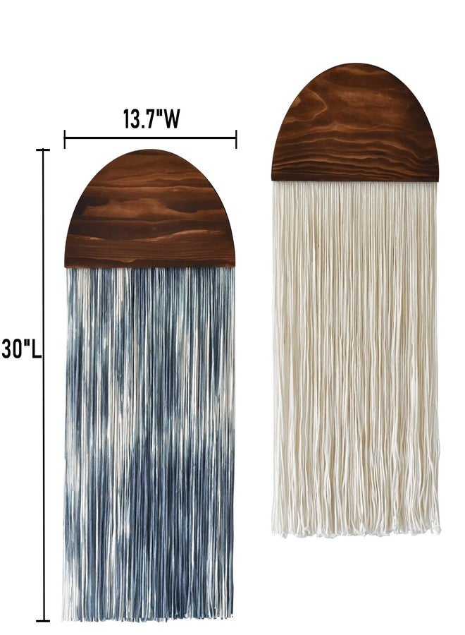 Flber 2 Pcs Tie-dye Macrame Wall Hanging Boho Home Decor, Blue White Yarn Tassel Wall Art with Modern Wood Frame, Semicircle Design 13.7" W x 30" L Perfect for Living Room Bedroom Headboard Decoration - Image 5