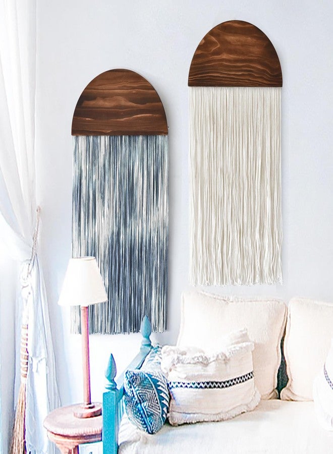 Flber 2 Pcs Tie-dye Macrame Wall Hanging Boho Home Decor, Blue White Yarn Tassel Wall Art with Modern Wood Frame, Semicircle Design 13.7" W x 30" L Perfect for Living Room Bedroom Headboard Decoration - Image 3