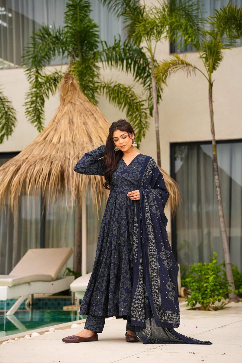 ANNI DESIGNER Women's Rayon Viscose Anarkali Printed Kurta with Pant and Dupatta (Edith Blue_XL_Blue_X-Large) - Image 4