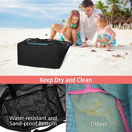 F-color Foldable XL Mesh Beach Bag, 9-Pockets Lightweight Beach Bag for Women with Bottom Waterproof-Sandproof for Pool Travel Grocery Black - Image 3