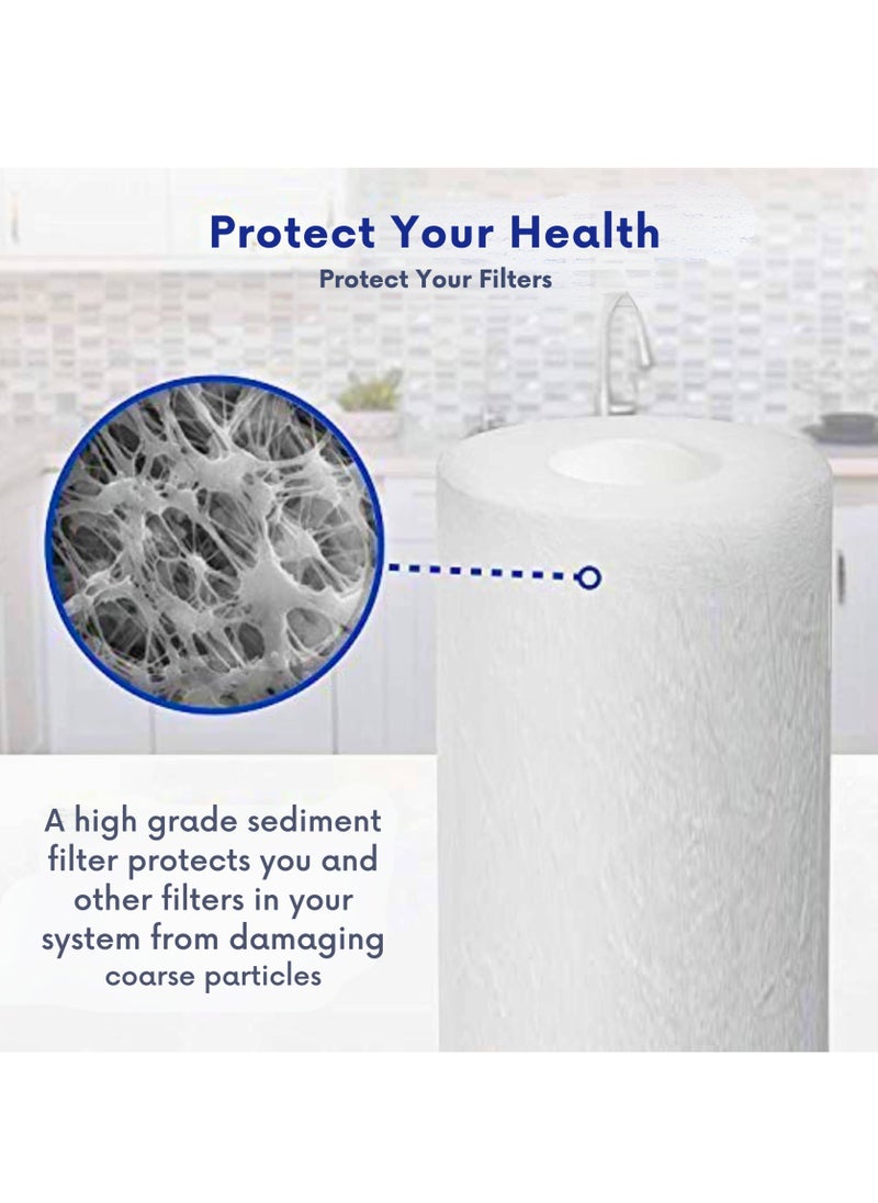 Pure Water Filters, Sediment Water Filter Cartridge 5 Micron Under-Sink Replacement Cartridge Universal 10 inch RO System, desalination domestic device wrench filter tool 3 stage water filter part, Water Filter Cartridge Replacement, cotton filter