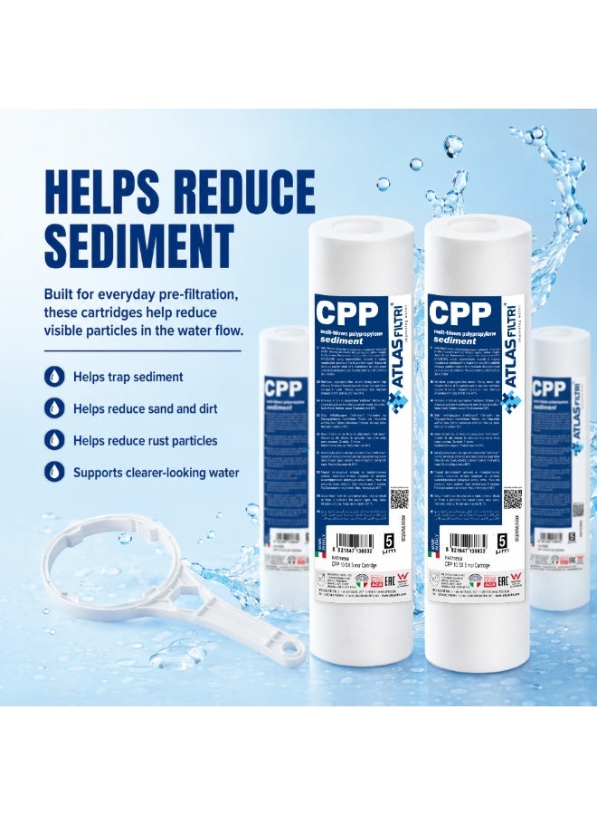 ATLAS Pure Water Filters, Sediment Water Filter Cartridge 5 Micron Under-Sink Replacement Cartridge Universal 10 inch RO System, desalination domestic device wrench filter tool 3 stage water filter part, Water Filter Cartridge Replacement, cotton filter - Image 5