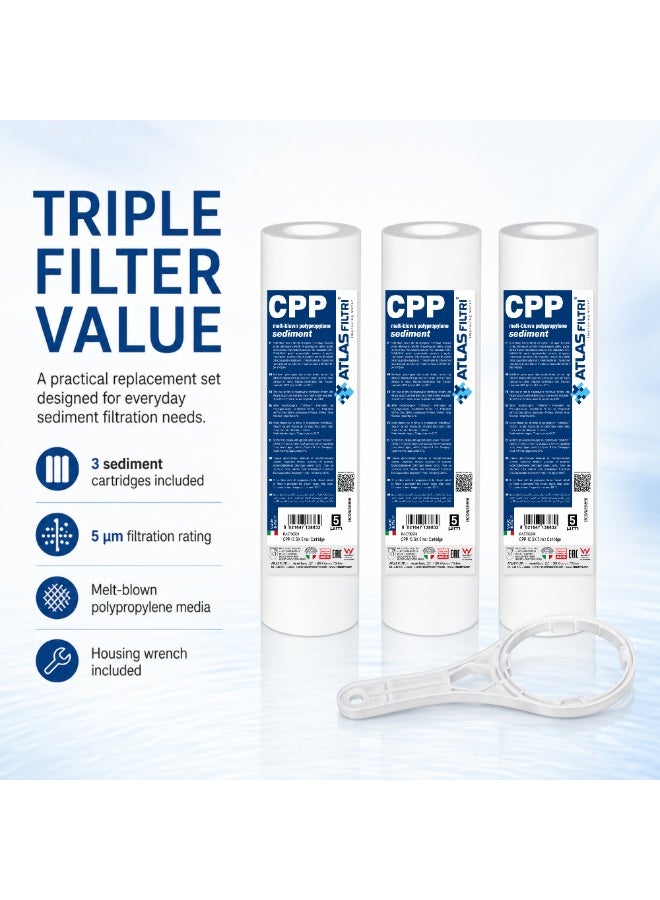ATLAS Pure Water Filters, Sediment Water Filter Cartridge 5 Micron Under-Sink Replacement Cartridge Universal 10 inch RO System, desalination domestic device wrench filter tool 3 stage water filter part, Water Filter Cartridge Replacement, cotton filter - Image 2
