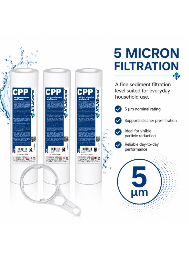 ATLAS Pure Water Filters, Sediment Water Filter Cartridge 5 Micron Under-Sink Replacement Cartridge Universal 10 inch RO System, desalination domestic device wrench filter tool 3 stage water filter part, Water Filter Cartridge Replacement, cotton filter - Image 3