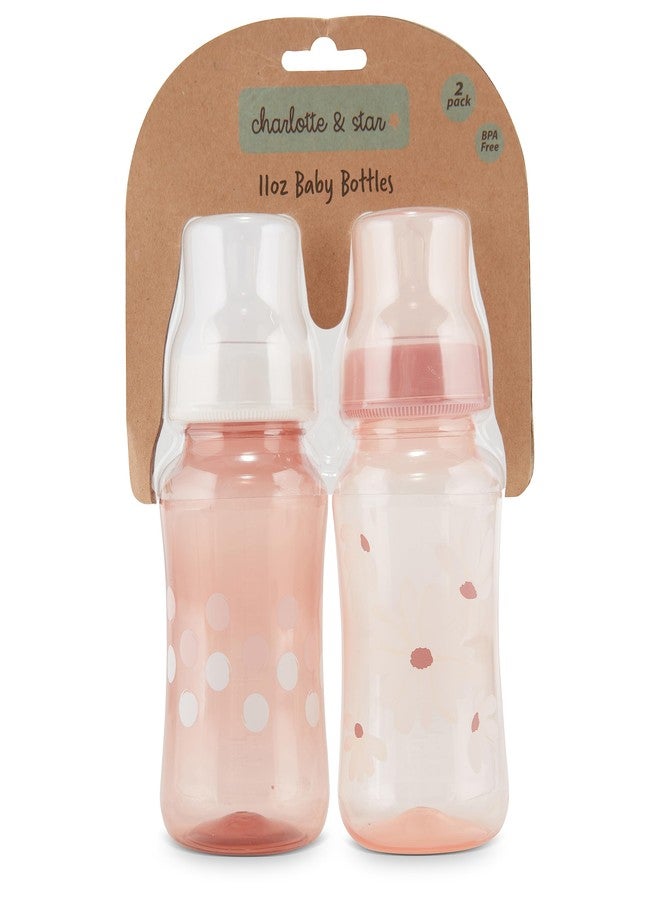 Cudlie Premium 2-Pack Baby Bottles - 11 Ounce, Hourglass Shape, Fun Boys and Girls Prints, Clear Cover - BPA-Free - Image 2