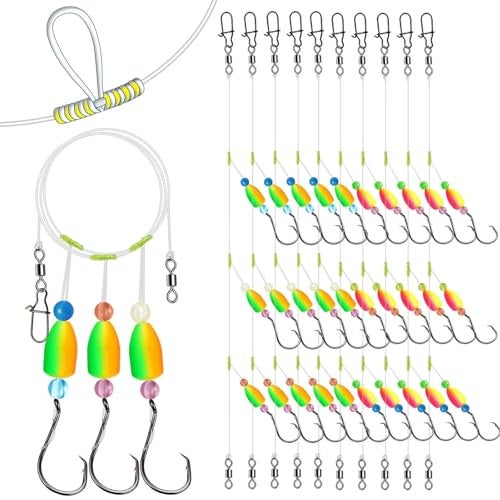 Dovesun Pompano Rigs for Surf Fishing Unique T-Knot Strong Pre-Rigged Surf Fishing Rigs with Three Circle Hooks Saltwater Pompano Floats 10PCS - Image 1
