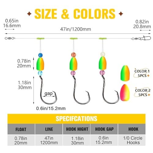Dovesun Pompano Rigs for Surf Fishing Unique T-Knot Strong Pre-Rigged Surf Fishing Rigs with Three Circle Hooks Saltwater Pompano Floats 10PCS - Image 5