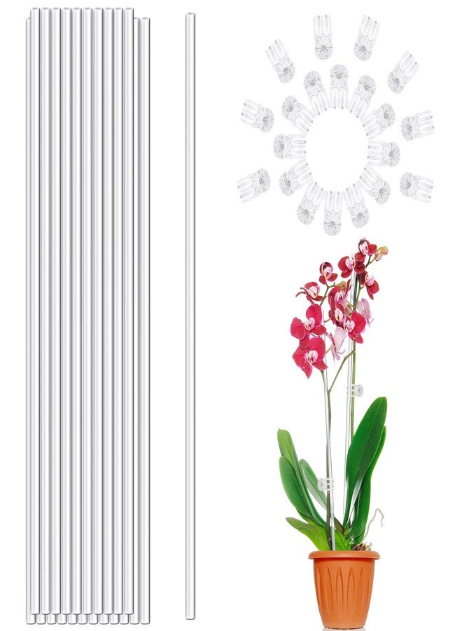 LECAMEBOR Plant Stakes, 20PCS Acrylic Clear, 18 Inches, Garden Single Stem Orchid Stakes for Indoor and Outdoor Plants, Orchid, Potted Plants, Tomatoes, Flowers (with 20PCS Clips) - Image 1