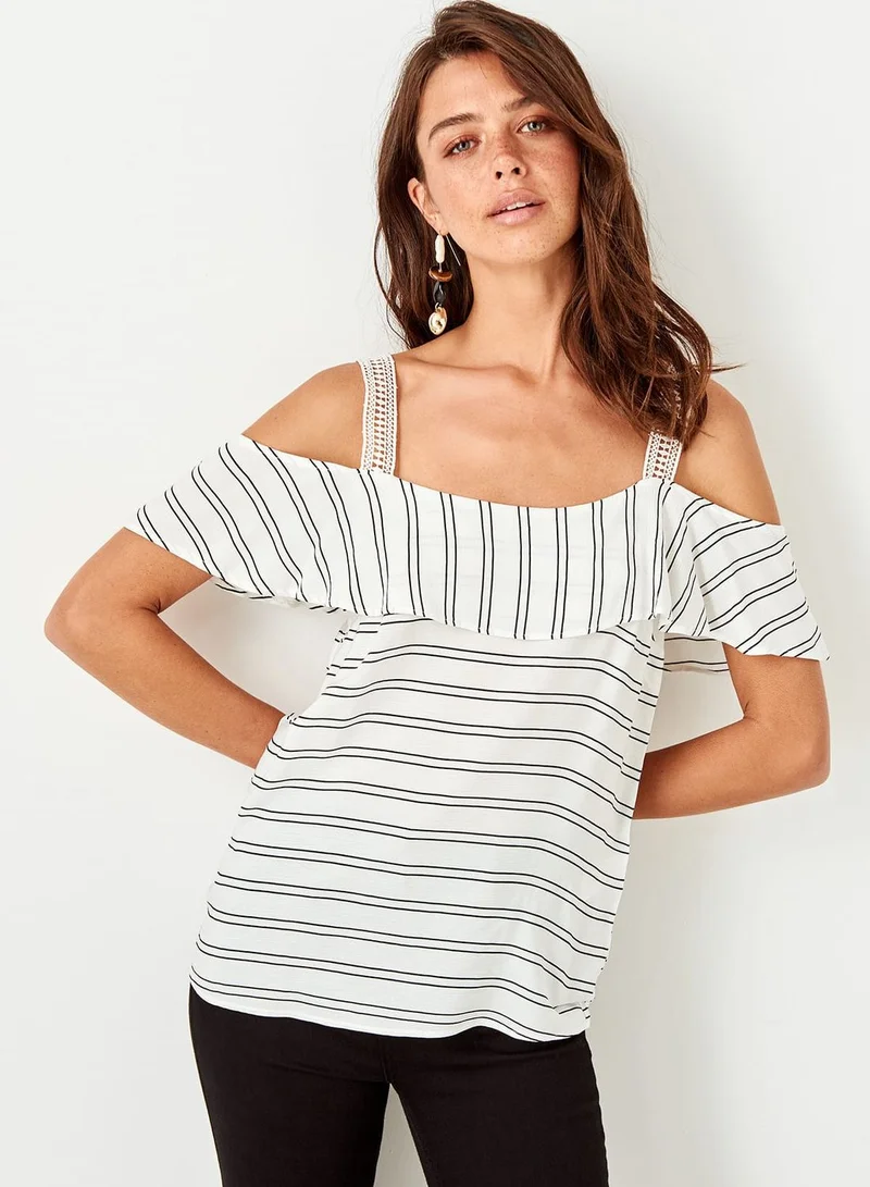 trendyol Striped Cold Shoulder Top