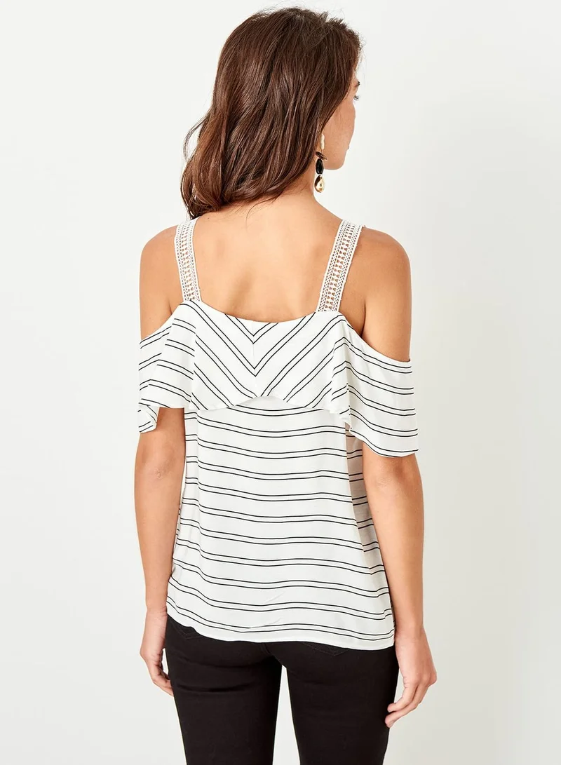 trendyol Striped Cold Shoulder Top
