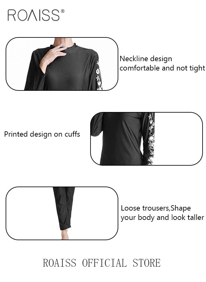 roaiss - 3 Piece Women Conservative Colorblock Swimsuit Set Muslim Sun Protection Swimwear Swimming Trousers Cap Ladies Loose Beachwear Dress Arab Clothing - Image 1