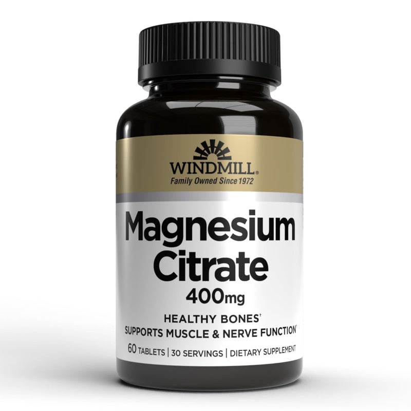 Windmill Natural Vitamins Magnesium Citrate 400 mg Immune Support Supports Muscle Recovery Supports Healthy Heart 60 Count 30 Servings