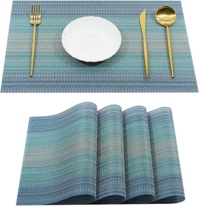 Leeonz Easy to Clean Non-slip Heat Resistant Dining Table Place Mats,PVC Tap Set Heat Resistant Placemats Stain-resistant,Washable Kitchen Dinner Table Place Mats,Easy To Dry (Ombre Blue, Set of 4pcs) - Image 1