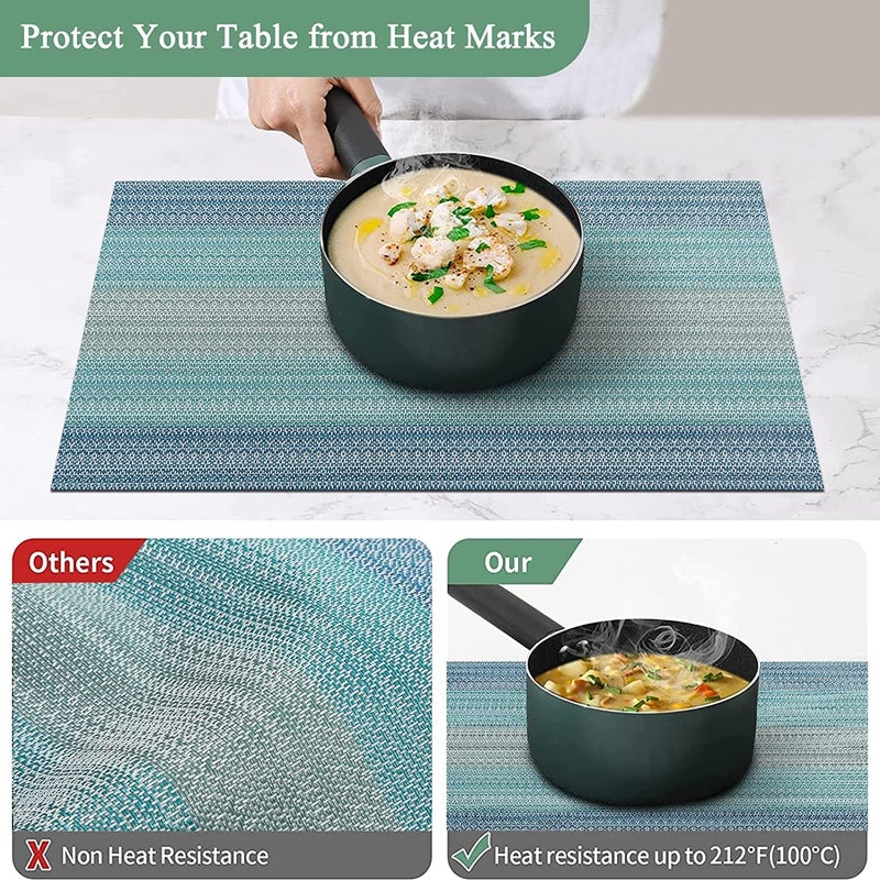 Leeonz Easy to Clean Non-slip Heat Resistant Dining Table Place Mats,PVC Tap Set Heat Resistant Placemats Stain-resistant,Washable Kitchen Dinner Table Place Mats,Easy To Dry (Ombre Blue, Set of 4pcs) - Image 2