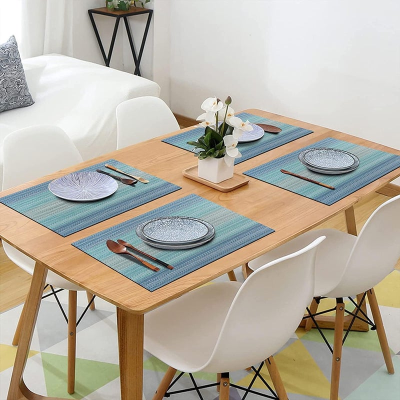 Leeonz Easy to Clean Non-slip Heat Resistant Dining Table Place Mats,PVC Tap Set Heat Resistant Placemats Stain-resistant,Washable Kitchen Dinner Table Place Mats,Easy To Dry (Ombre Blue, Set of 4pcs) - Image 4