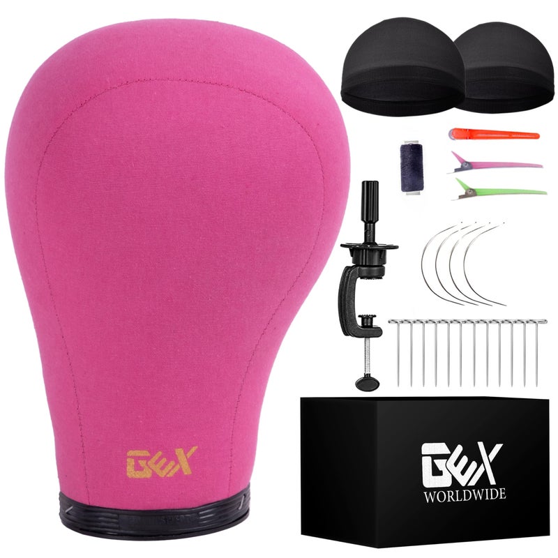GEXWORLDWIDE GEX 20"-24" Canvas Cork Wig Block Mannequin Head for Wig Making Drying Styling Display with Table C Clamp Stand Holder (Rosy 22") - Image 1