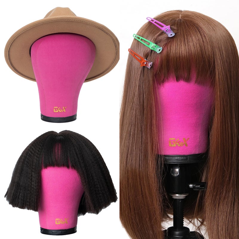 GEXWORLDWIDE GEX 20"-24" Canvas Cork Wig Block Mannequin Head for Wig Making Drying Styling Display with Table C Clamp Stand Holder (Rosy 22") - Image 3