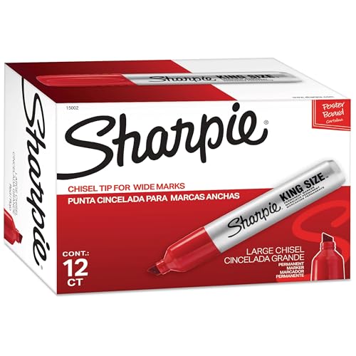 Sharpie King Size Permanent Markers Large Chisel Tip Red 12 Count Office Home Teacher Supplies Great for Poster Boards - Image 1