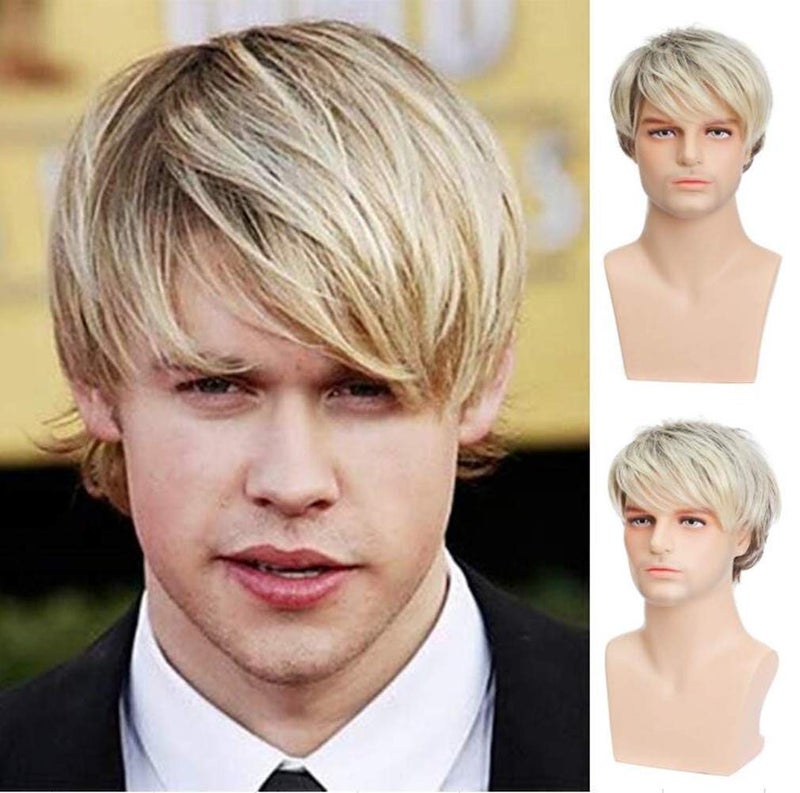 Kaneles Mens Blonde Wig Male Short Layered Cosplay Costume Party Natural Hair Wigs Blonde
