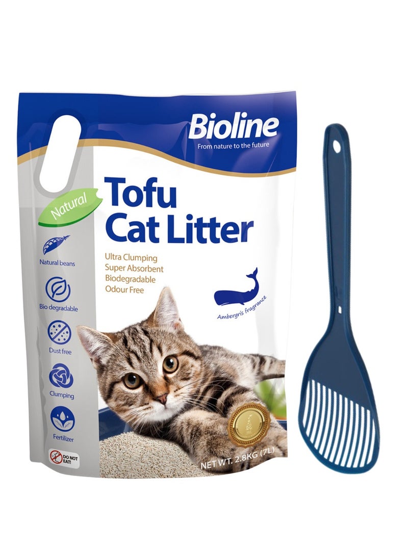 بايولاين عرض كومبو - رمل قطط بيولاين توفو ٧ لتر - عطر العنبر + مغرفة رمل قطط موديرنا - Image 1
