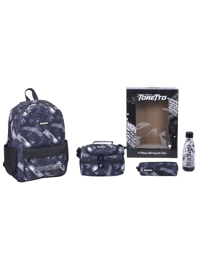 Toretto 4 PCS Backpack Set with 17 " School Backpack , Lunch Bag, Water Bottle & Pencil case, Gift for boys