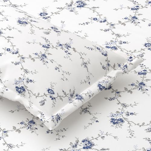 Plumora Double Bed Cotton Bedsheet Queen Size 90x100, 100% Pure Cotton Bed Sheet with 2 Pillow Covers, 240 TC Soft Breathable Floral Design – (Floral Blue) - Image 1
