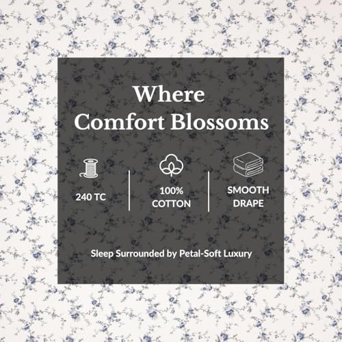 Plumora Double Bed Cotton Bedsheet Queen Size 90x100, 100% Pure Cotton Bed Sheet with 2 Pillow Covers, 240 TC Soft Breathable Floral Design – (Floral Blue) - Image 2