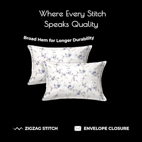 Plumora Double Bed Cotton Bedsheet Queen Size 90x100, 100% Pure Cotton Bed Sheet with 2 Pillow Covers, 240 TC Soft Breathable Floral Design – (Floral Blue) - Image 4