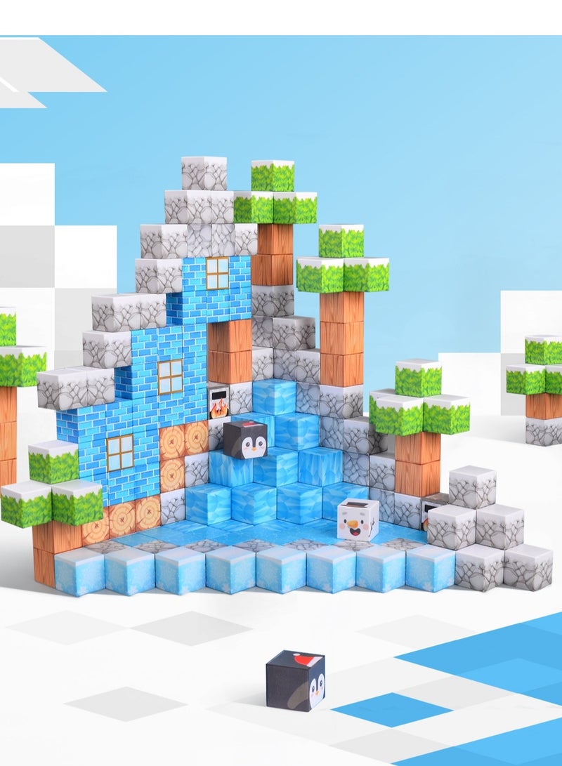 XICEN Magnetic Building Blocks 124pcs Magnet Blocks for Kids, STEM Sensory Toys Stacking Cubes, Montessori Educational Construction Set for Ages 3+, Ice Snow World Theme - Image 1