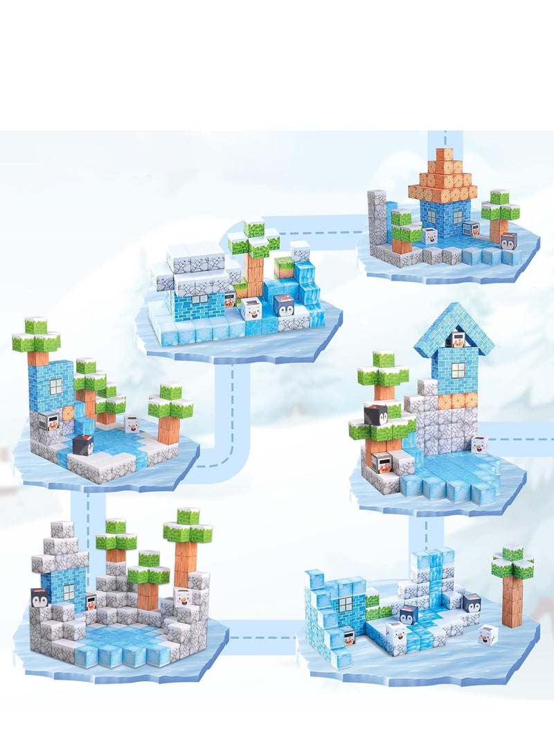XICEN Magnetic Building Blocks 124pcs Magnet Blocks for Kids, STEM Sensory Toys Stacking Cubes, Montessori Educational Construction Set for Ages 3+, Ice Snow World Theme - Image 2