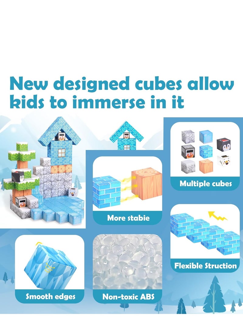 XICEN Magnetic Building Blocks 124pcs Magnet Blocks for Kids, STEM Sensory Toys Stacking Cubes, Montessori Educational Construction Set for Ages 3+, Ice Snow World Theme - Image 4