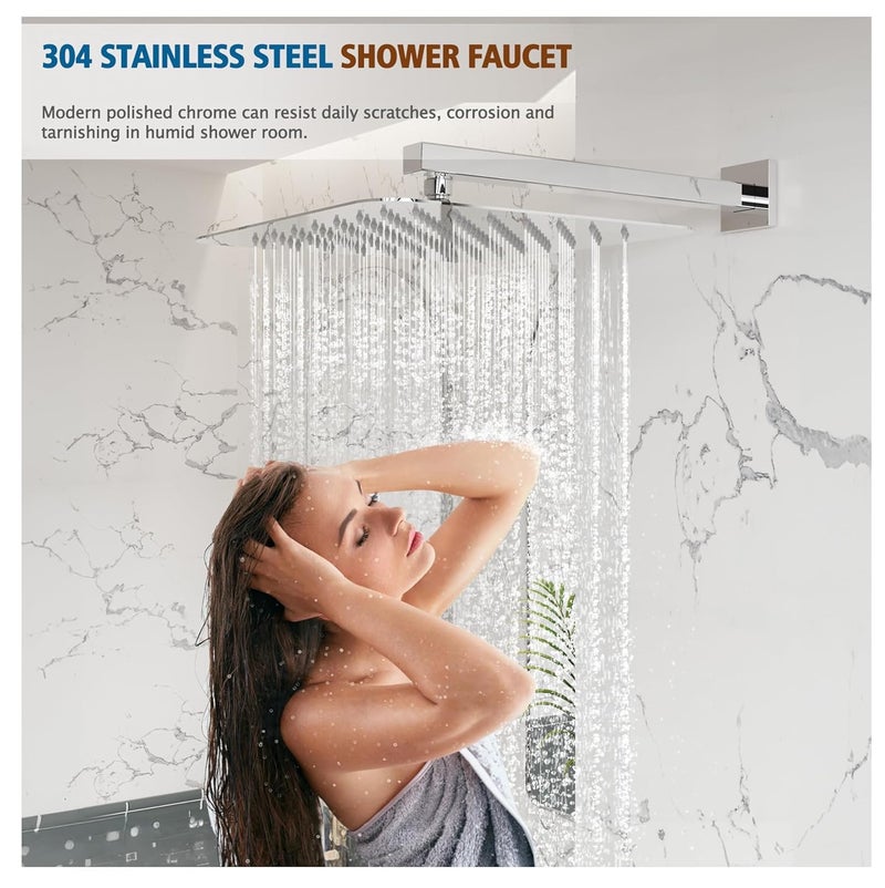CLINTON Ultra Sleek 304-Grade Stainless Steel Overhead Shower With Heavy Shower Arm and Wall Flange| Rain Shower for Bathroom (Chrome, 10inch shower 18inch arm) - Image 4