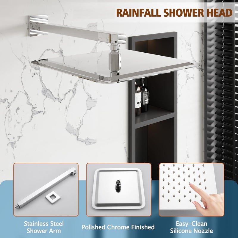 CLINTON Ultra Sleek 304-Grade Stainless Steel Overhead Shower With Heavy Shower Arm and Wall Flange| Rain Shower for Bathroom (Chrome, 10inch shower 18inch arm) - Image 2