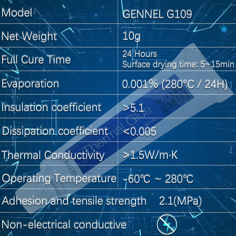 GENNEL G109 10gram Thermal Conductive Glue, Silicone Glue, Thermal Plaster, Silicone Viscous Adhesive Compound, Heatsink Glue for LED GPU MOSFET Printer Chipset IC High Performance - Image 3