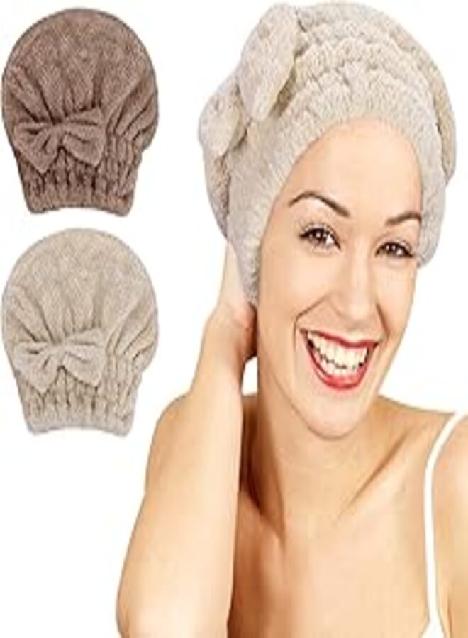 Unaone Pack of 2 Microfibre Hair Towels, Hair Drying Towels, Hair Turban, Quick Drying, Bouncy Hat, Super Absorbent, Hair Wrap Towels, Headscarf, Soft for Thick/Long Hair