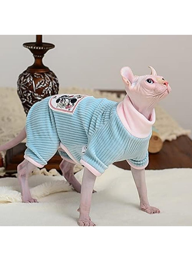ملابس قطط منزلية للقطط سلالة سفنكس بدون شعر، ملابس مرنة بأربعة أرجل مزينة برباط، ملابس للقطط الصغيرة. - Image 3