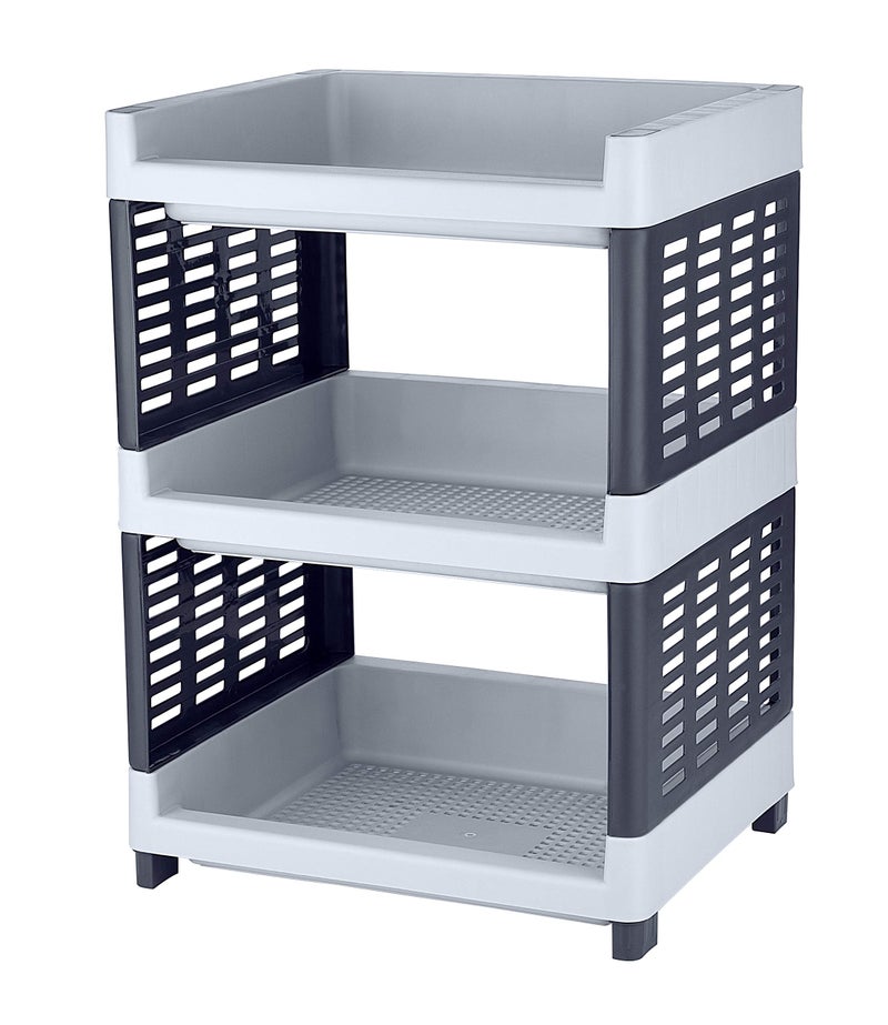 Sonal - Viva Multipurpose Plastic Rack for Kitchen, Office and General Use - Self Standing Rack (Grey Color) (3 Tier) - Image 1