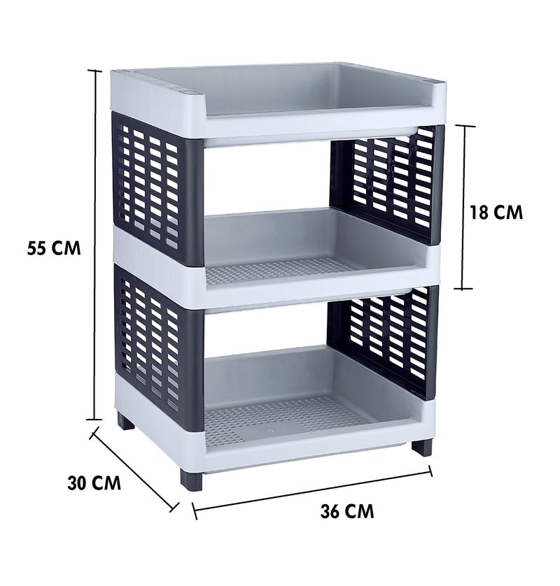 Sonal - Viva Multipurpose Plastic Rack for Kitchen, Office and General Use - Self Standing Rack (Grey Color) (3 Tier) - Image 2