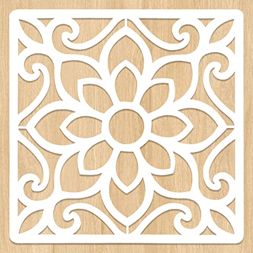 JIUMEI 2pcs 12 x 12 Inches Large Stencils for Painting Floors, Walls, Patio, Tiles, Wood, Reusable Large Mandala Stencil for Concrete Floor - Image 1