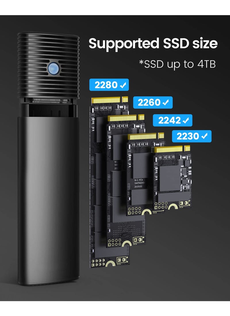 SYOSI - M2 NVMe SATA SSD Enclosure Adapter Tool Free, USB C 3.2 Gen 2 10Gbps NVME, 5Gbps NGFF SATA PCIe M Key or B M Key  2230 2242 2260 2280, Aluminum External M2 Reader Support UASP Trim  PWDM2 - Image 1