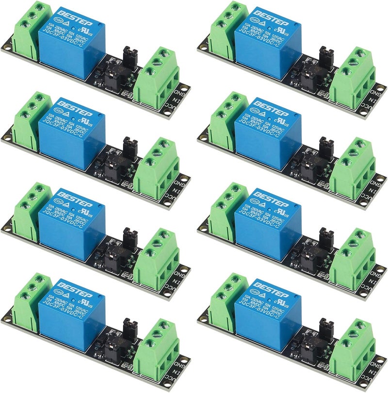 AiTrip 8 Pack 3V 1 Channel Relay Power Switch Module with Optocoupler Opto Isolation High Level Trigger for IOT ESP8266 Development Board - Image 1