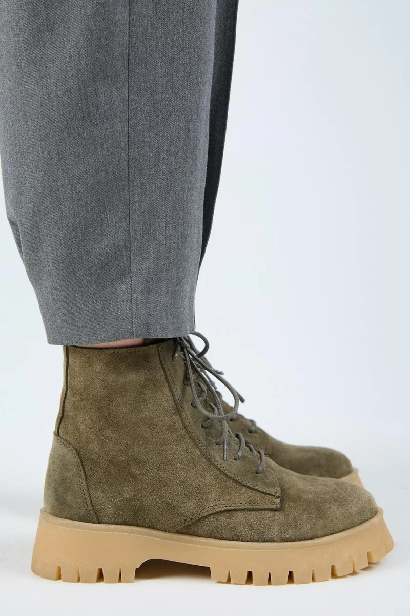 Manijero Manijero (Viyan) Women's Genuine Leather Lace-up, Inner Zipper Khaki Boots