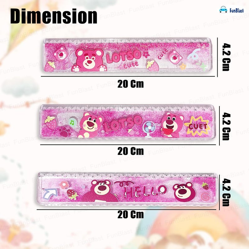 FunBlast مسطرة مقياس للأطفال - مسطرة بتصميم دب 20 سم للأطفال، مجموعة مساطر لامعة للطلاب، هدايا مكتبية للبنات، هدايا عودة - 3 قطع - Image 3