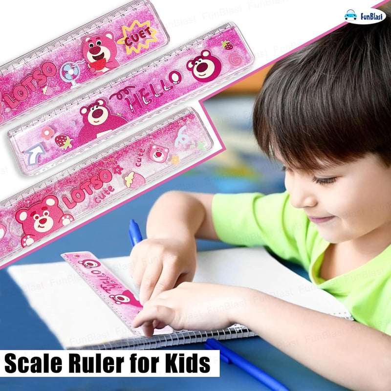 FunBlast مسطرة مقياس للأطفال - مسطرة بتصميم دب 20 سم للأطفال، مجموعة مساطر لامعة للطلاب، هدايا مكتبية للبنات، هدايا عودة - 3 قطع - Image 5
