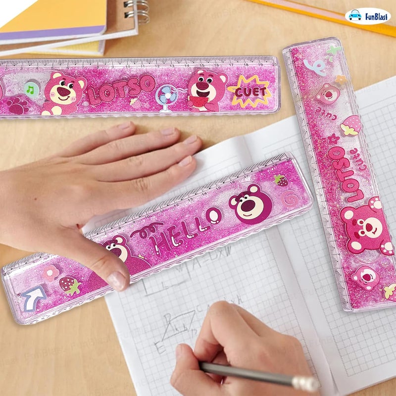 FunBlast مسطرة مقياس للأطفال - مسطرة بتصميم دب 20 سم للأطفال، مجموعة مساطر لامعة للطلاب، هدايا مكتبية للبنات، هدايا عودة - 3 قطع - Image 4