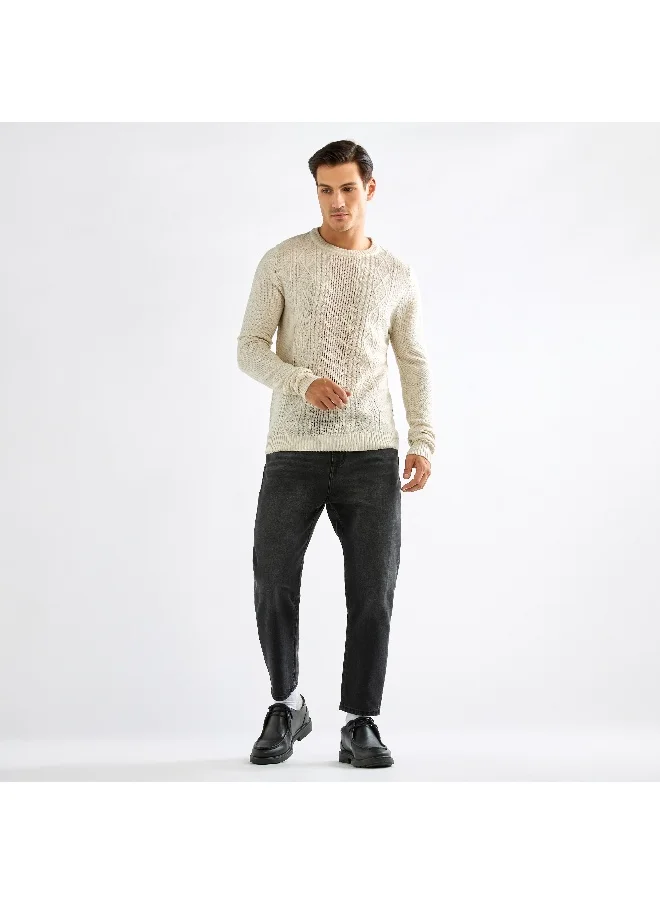 FAV Textured Sweatshirt with Long Sleeves and Crew Neck