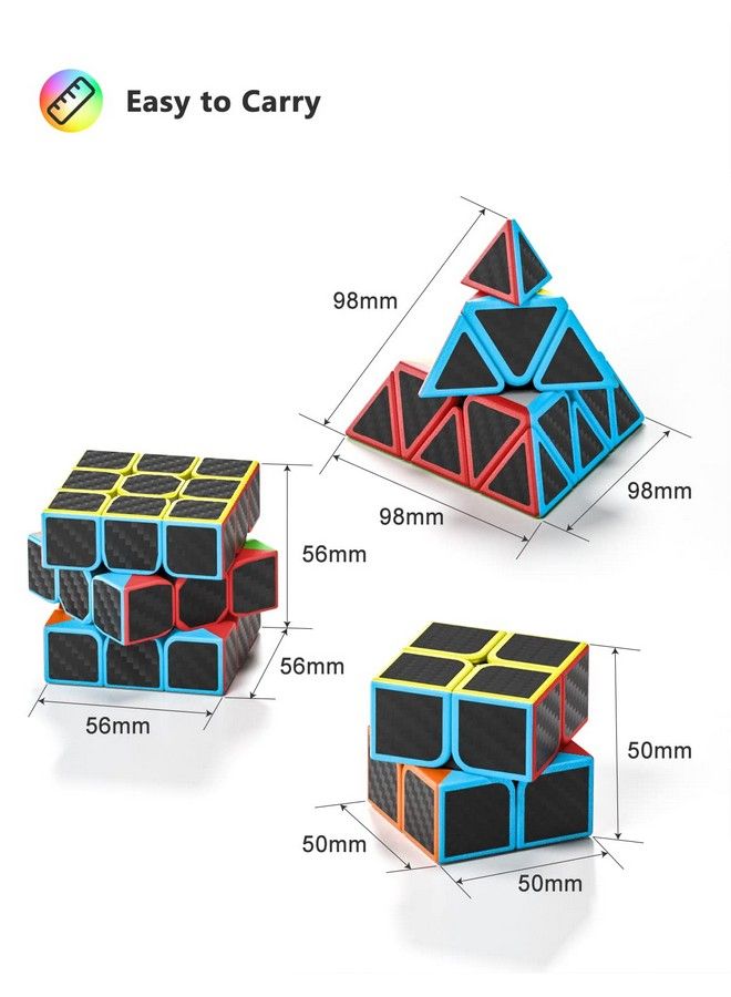 VDEALEN مجموعة مكعبات السرعة من ألياف الكربون - مجموعة مكعبات سحرية 2X2X2 و 3X3X3 ومكعب هرم - Image 5