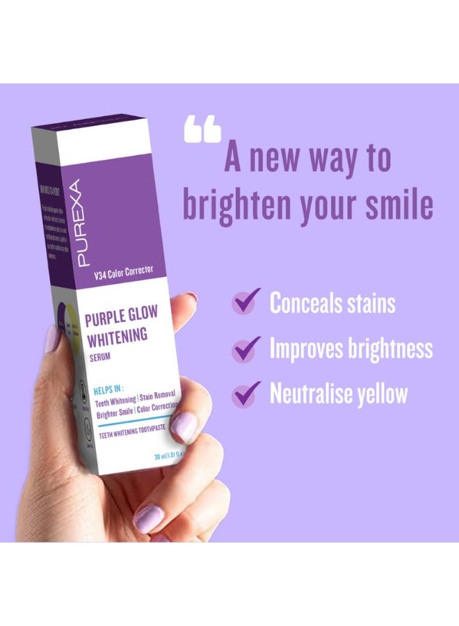 PUREXA V34 Whitening Combo | Teeth Whitening Strips with Purple Serum Toothpaste 30 ml | Enamel-Safe Colour Corrector Oral Care Kit - Image 4