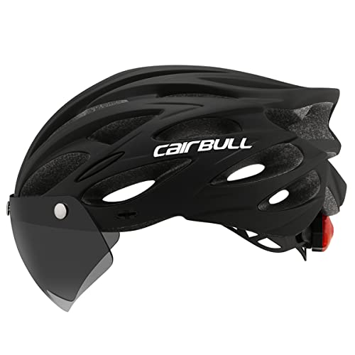 Cairbull Cycling Helmet Road Bike Helmet with Goggle/Visor/Lamp Three uses 54-61 cm Adjustable (Black, (54-61) Adjustable) - Image 1